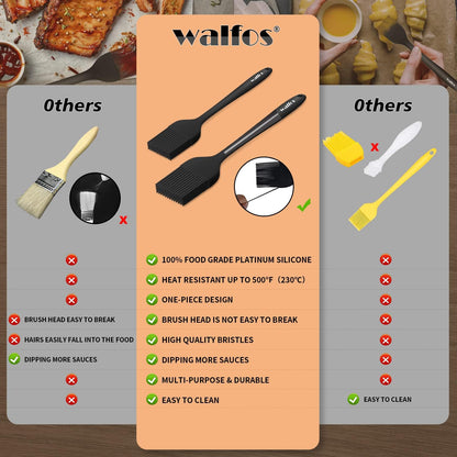 Walfos 600°F Heat Resistant Silicone Basting Brushes BPA Free Pastry Brush, Spread Oil Butter Sauce for BBQ Grill Baking Kitchen Cooking, Dishwasher Safe (2 SIZE)