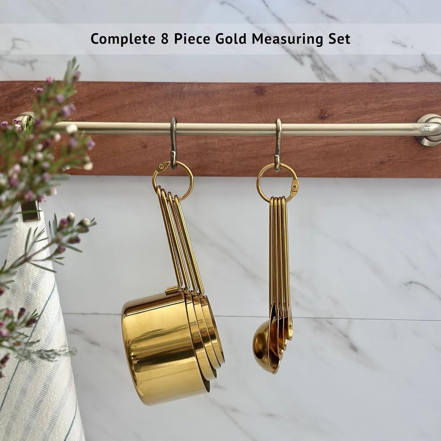 Silver Stainless Steel Measuring Cups and Spoons Set, 8 Piece, Engraved Measurements, Durable Nesting Kitchen Set