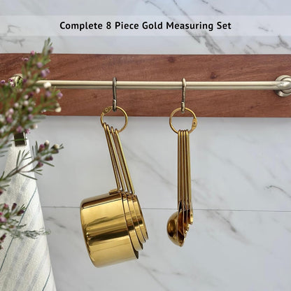 Silver Stainless Steel Measuring Cups and Spoons Set, 8 Piece, Engraved Measurements, Durable Nesting Kitchen Set