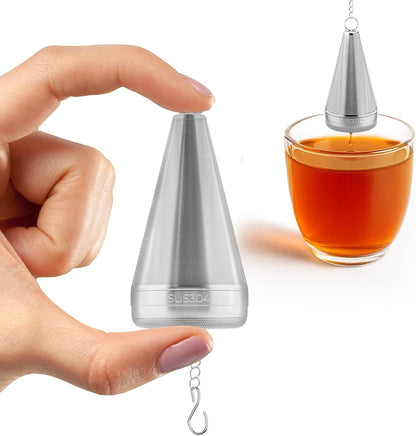 Cone Tea Infusers for Loose Leaf Tea, 304 Stainless Steel Tea Strainer Fine Mesh, 1.8” x 3” Loose Leaf Tea Steeper with a Drip Tray
