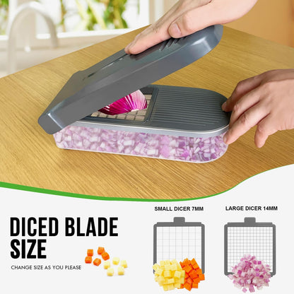 LHS Vegetable Chopper Multifunctional Food Chopper Onion Chopper Vegetable Slicer Dicer Cutter Potato Cutter Veggie Chopper with Container with Spiralizer (12 in 1, Black)