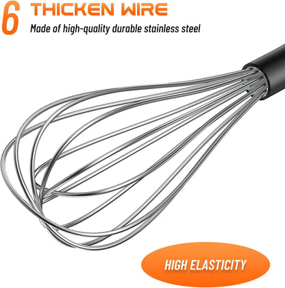 NileHome Silicone Whisk Set 8" 10" 12" Kitchen Whisk Kitchen Wisk Wire Whisks for Cooking, Whisking, Blending, Beating, Stirring-Black 3 Pack