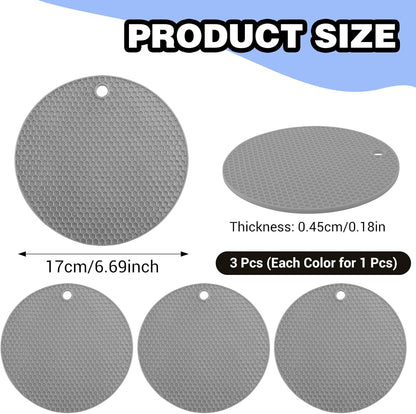 3Pcs Rubber Jar Opener,Round Large Jar Opener Gripper Pad Kitchen Non-Slip Coasters for Weak Hands,6.7x6.7Inch(Gray,Blue,Orange)
