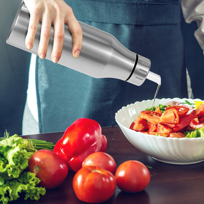 QWORK 304 Stainless Steel Olive Oil Dispenser Bottle, 25oz Oil Decanter with Easy Pour Spout, Anti-Drip Design, 750ml Oil Cruet for Kitchen Cooking & Salad Dressing, 2.9W x 10.2H