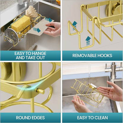 TAILI Sponge Holder for Kitchen Sink with Strong Suction Cup, Rustproof Aluminum Sink Caddy for Sponges, Removable Sponge Holder, Dish Brush for Scraper - Silver