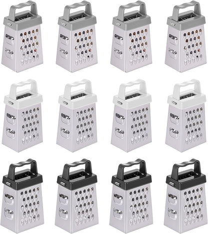 12 Pcs Mini Cheese Grater Stainless Steel Box Grater with 4 Sides Professional Fine Coarse Handheld Slicer Small Lemon Safe Zester Shredder for Kitchen Ginger Vegetable Potatoes Food