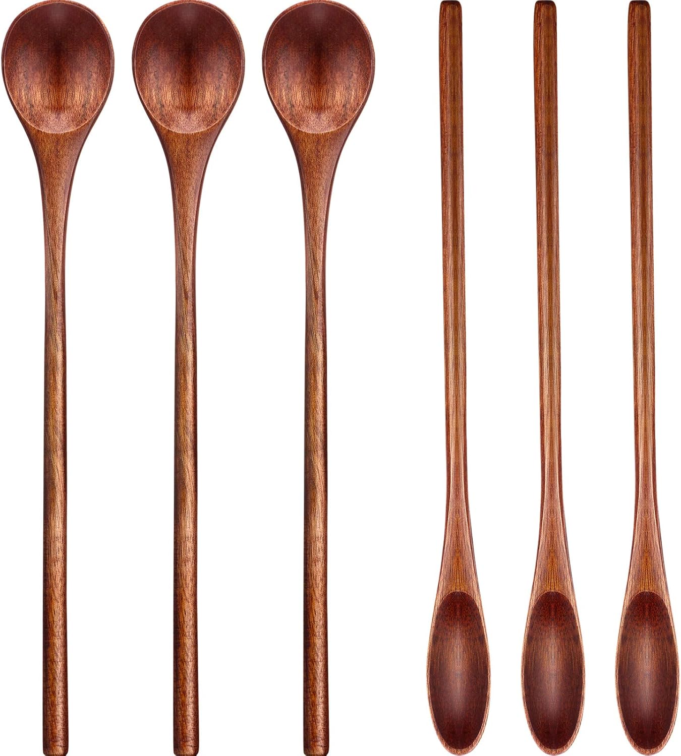 Patelai 10 Pieces Wooden Coffee Spoons Long Handle Mixing Wooden Spoon Handmade Stirring Teaspoon for Kitchen Stirring