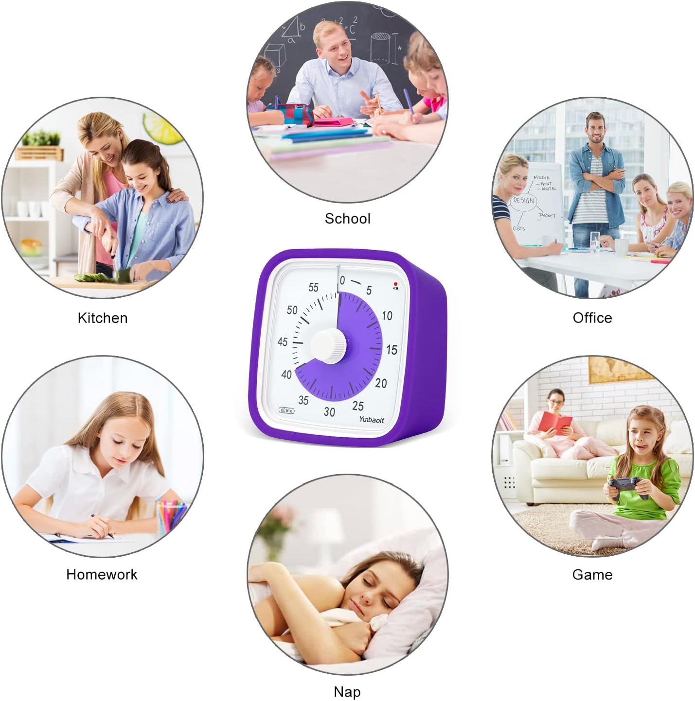 Yunbaoit Visual Timer with Protective Case, Rainbow Disk 60 Minute Countdown Timer for Kids and Adults, Silent Time Management Tool(Blue Rainbow)