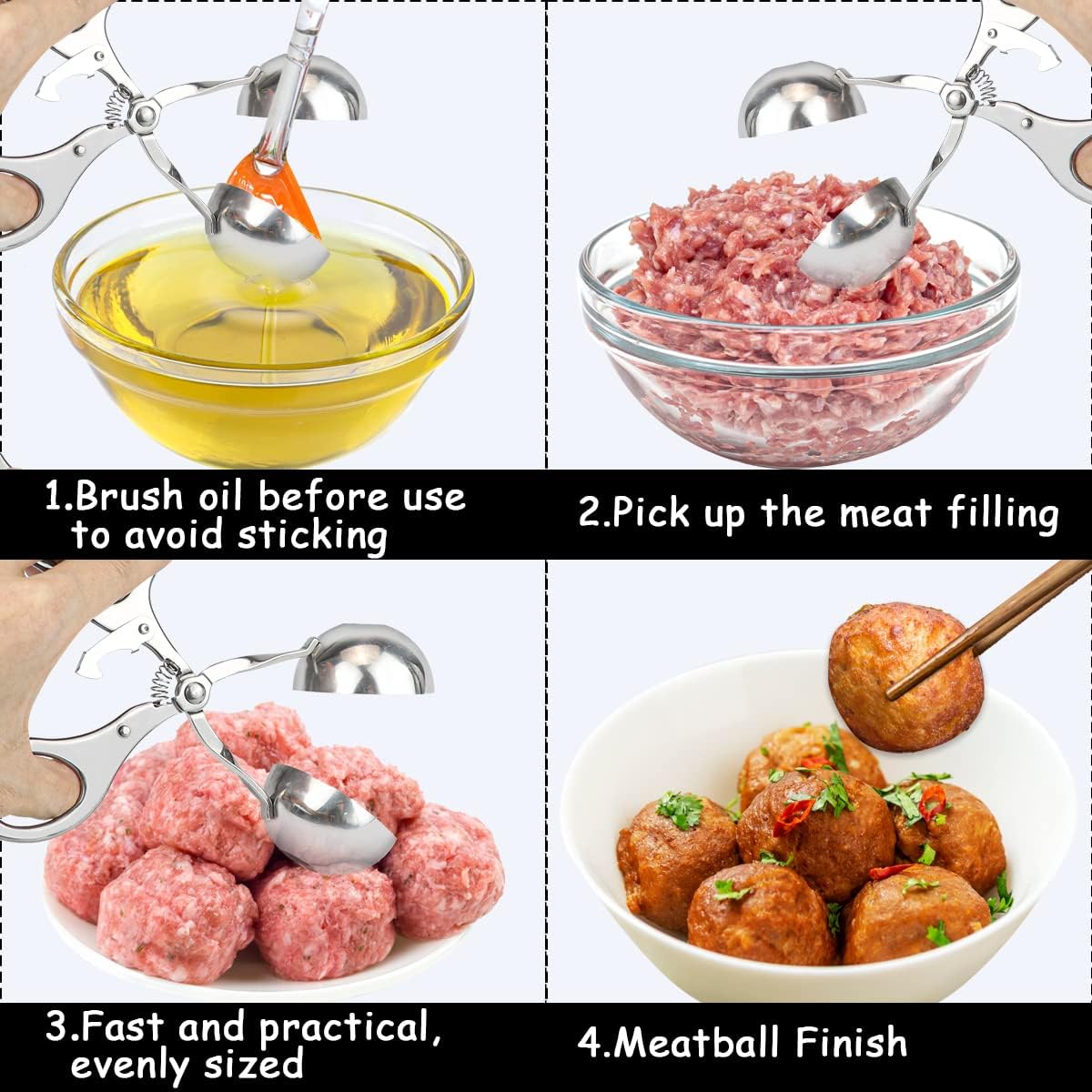 DOERDO Meatball Maker Stainless Steel Meat Baller Meatball Making Tool Ice Cream Scoop Disher Fruits Kitchen Tools, 4.5CM