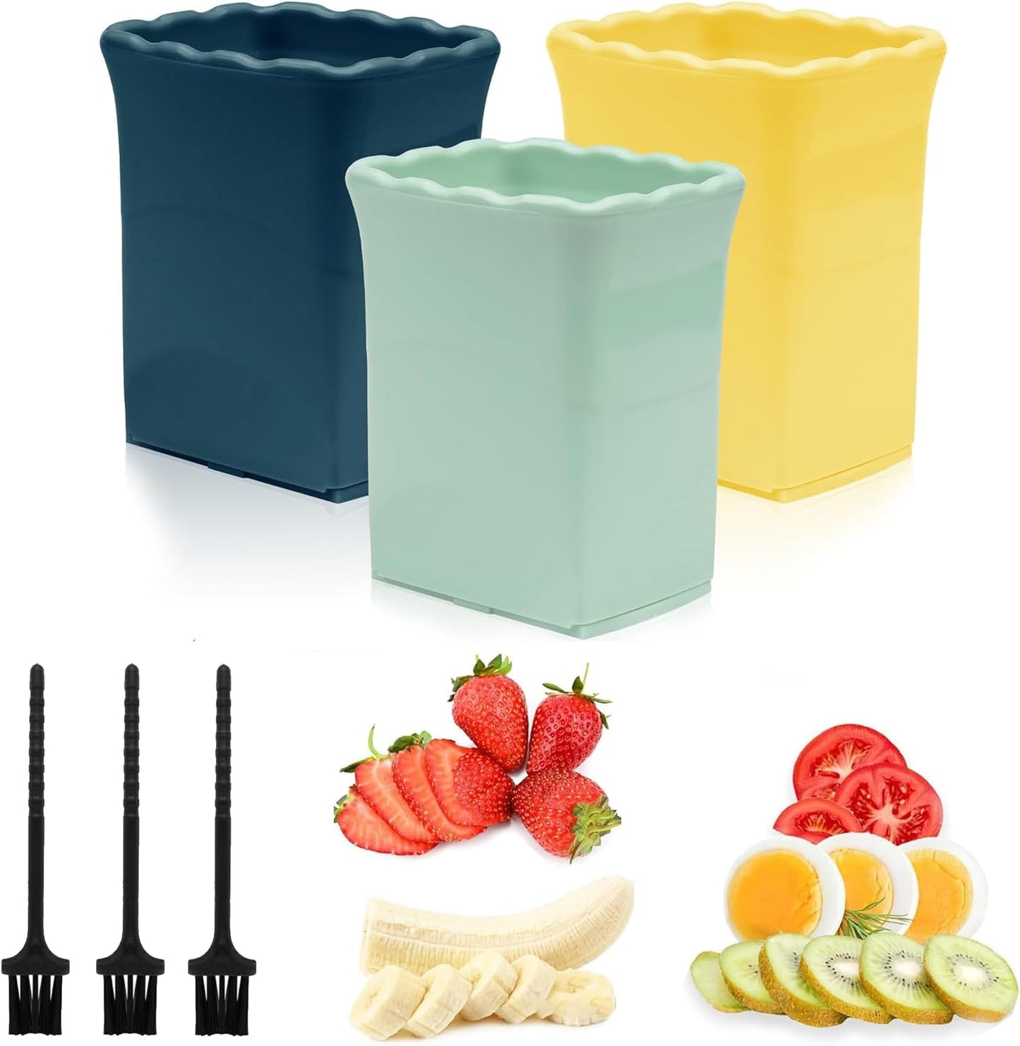 2 Pack Strawberry & Egg Slicer, Sharp Stainless Steel Blade Cup Slicer for Soft Fruits - Banana, Kiwi - Quick Fruit Salad Maker (Yellow & Green)