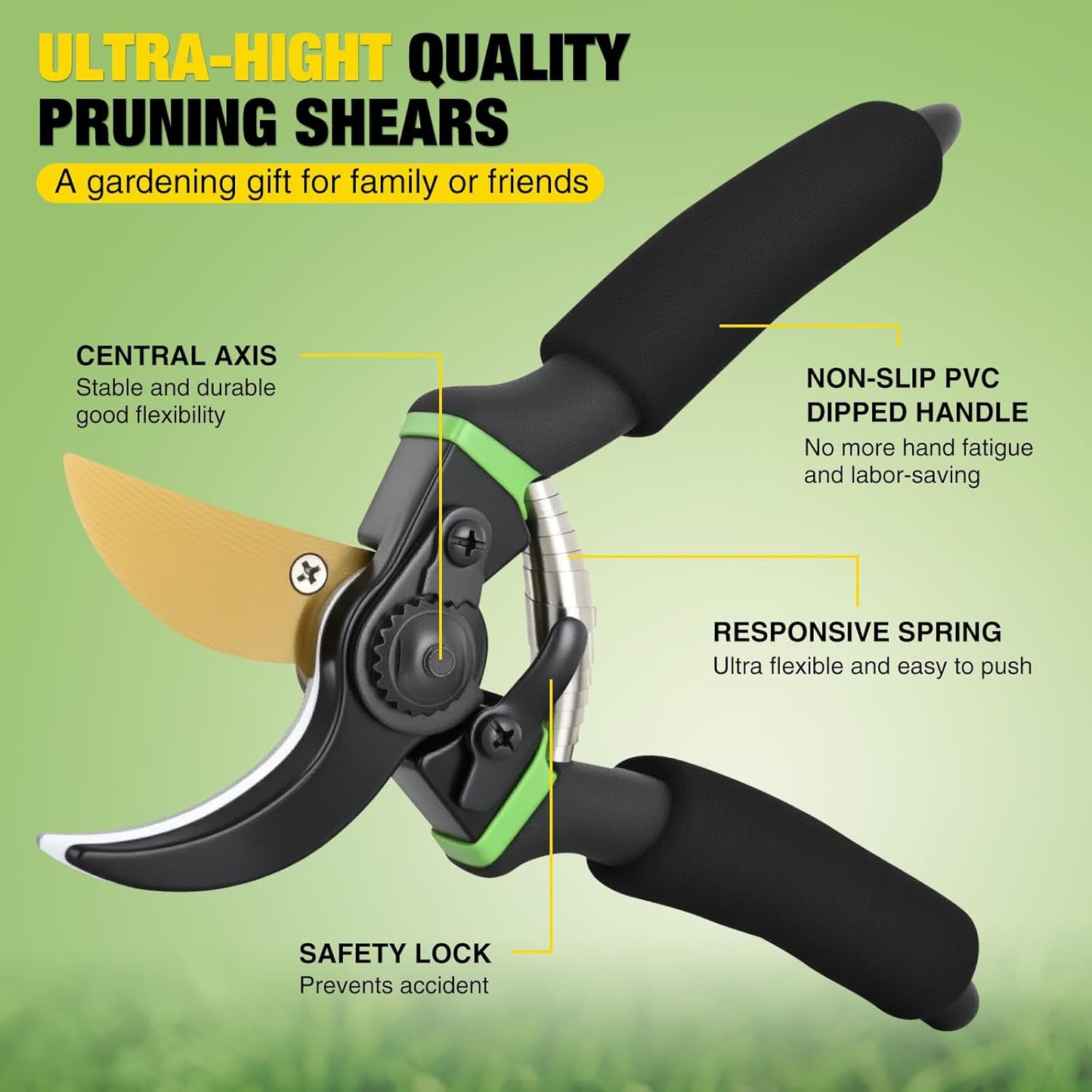 Yesker Pruning Shears Garden Shears 7.8" Professional Garden Scissors Sharp 65 Manganese Steel Blade Heavy Duty Clippers Hand Pruners for Cutting Fresh Flowers Branch Plant Trimming Gardening Tools