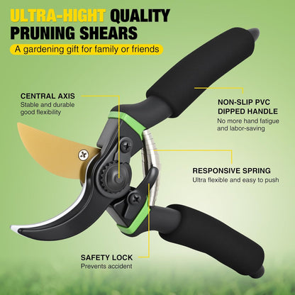 Yesker Pruning Shears Garden Shears 7.8" Professional Garden Scissors Sharp 65 Manganese Steel Blade Heavy Duty Clippers Hand Pruners for Cutting Fresh Flowers Branch Plant Trimming Gardening Tools