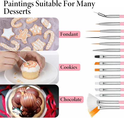 32Pcs Cake Painting Brushes Cake Candy Decorating Brush Tool Fondant Sugar Cookie Painting Brushes Supplies Multiple Function Pastry Brush Elbow and Straight Tweezer Pasta Tweezer for Baking Fondant