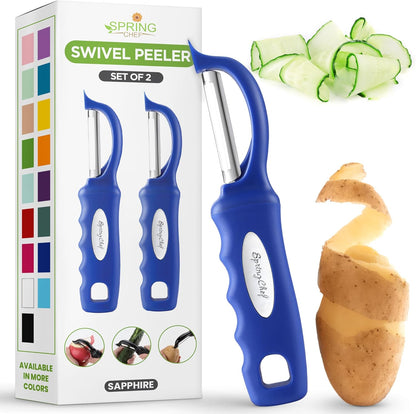 Spring Chef Premium Swivel Vegetable Peeler, Soft Grip Handle and Ultra Sharp Stainless Steel Blades - Perfect Kitchen Peeler For Veggie, Fruit, Potato, Carrot, Apple - Pink Lemonade