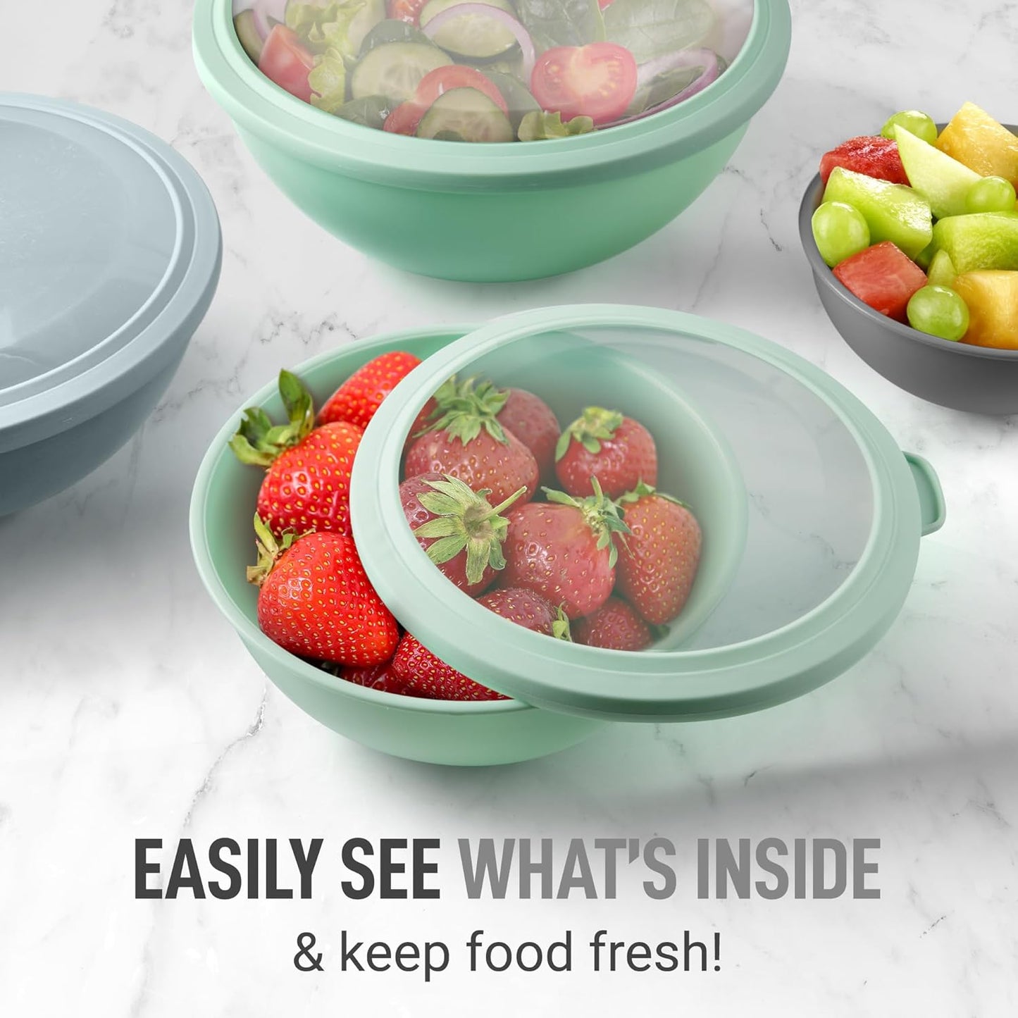 Zulay Kitchen 12 Piece Plastic Mixing Bowls with Lids Set - Leak-Proof Microwave & Freezer Safe Stackable Mixing Bowl Set for Preparing, Serving and Storing - Non-Slip Large Nesting Bowls (Blue Ombre)