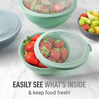Zulay Kitchen 12 Piece Plastic Mixing Bowls with Lids Set - Leak-Proof Microwave & Freezer Safe Stackable Mixing Bowl Set for Preparing, Serving and Storing - Non-Slip Large Nesting Bowls (Blue Ombre)