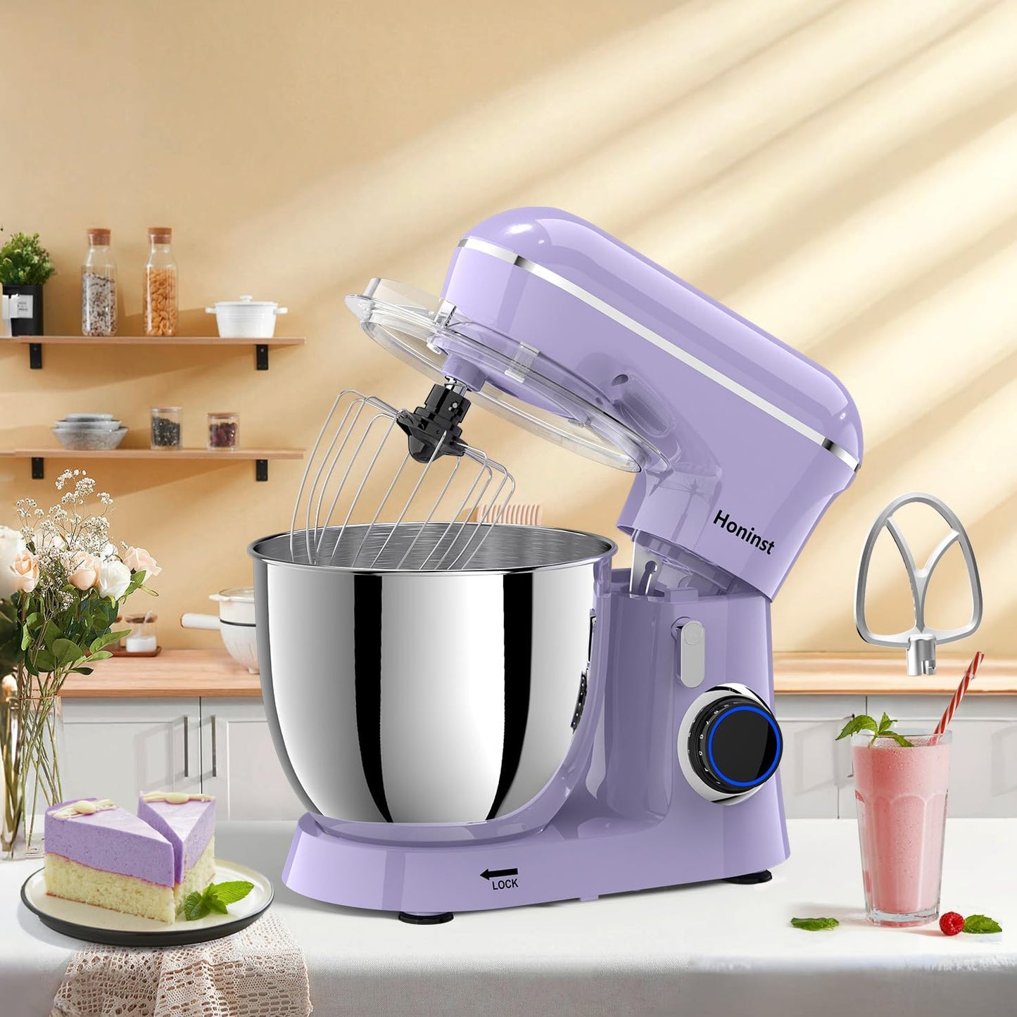 Honinst Stand Mixer, 6.5QT 10-Speed Tilt-Head Electric Stand Mixer, 3-In-1 Kitchen Mixer with Bowl, Dough Hook, Whisk and Beater, Food Mixer for Baking, Cake and Most Home Cooks, Black