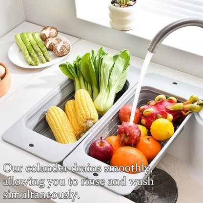Collapsible Colander Silicone Kitchen Strainer, Over The Sink Strainer Basket for Wash Vegetables and Fruits, Drain Cooked Pasta and Dry Dishes, New Kitchen Essentials - Gray