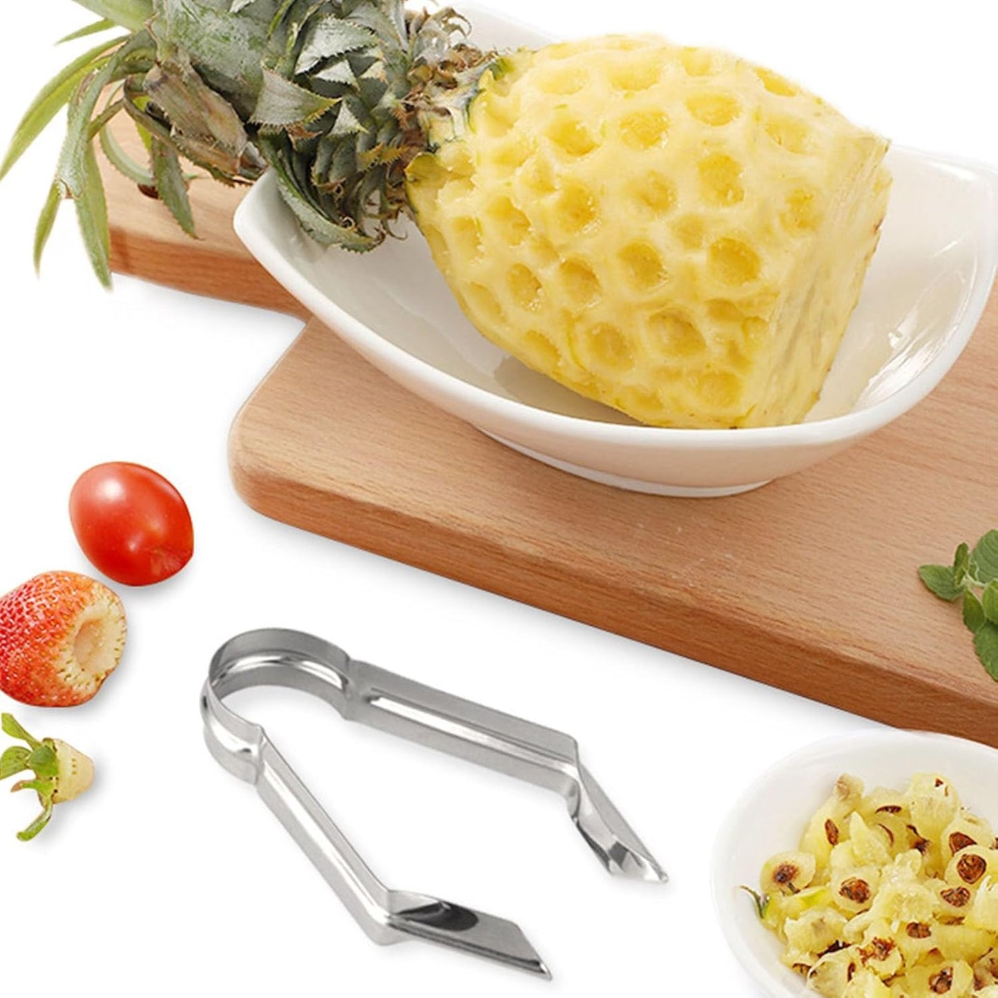 Rengue Eye Remover Tool, Practical Peeler Stainless Steel Comfortable Handle Easy to Use Strawberry Huller for Kitchen