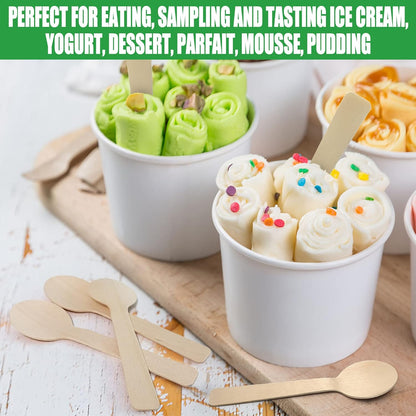 LotFancy Mini Wooden Spoons, Pack of 100, 4 inch Length, Disposable Tasting Sampling Spoons, Biodegradable Compostable Eco-friendly Birchwood Taster Spoons