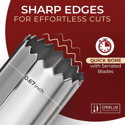 Orblue Premium Apple Corer Tool - Durable Stainless Steel Fruit Core Extractor Tool - Apple Corer Remover, Red