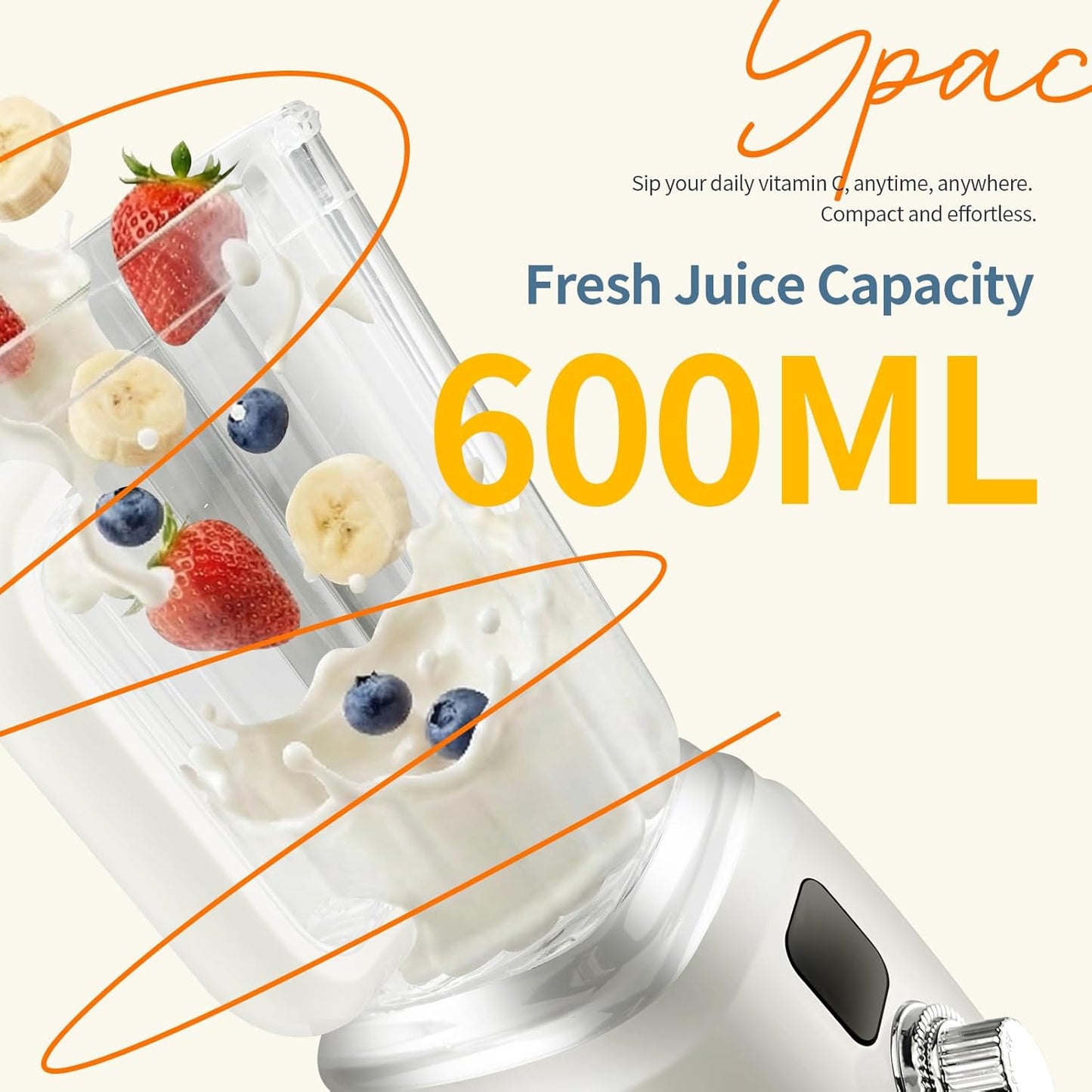 SUNHAIXIA Rechargeable Electric Juicer - Citrus Juicer with Type-c Rechargeable for Orange, Lemon and Grapefruit Juicing. (White-45Watts)