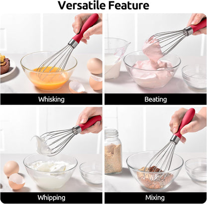 U-Taste 7" Mini Whisk for Cooking: 18/8 Stainless Steel Small Metal Kitchen Wisk, Tiny Hand Mixing Tool for Coffee, Egg, Sauce, 6-Wires Compact Head for Baking, Beating in Bowl, Mug, Jar (Set of 2)