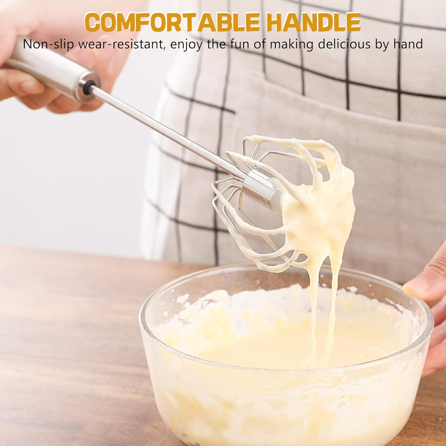 NileHome Stainless Steel Whisk 8" Hand Blender + 10" Semi-Automatic Rotary Kitchen Whisk Kitchen Wisk Wire Whisks for Cooking, Whisking, Blending, Beating, Stirring- 2 Pack...