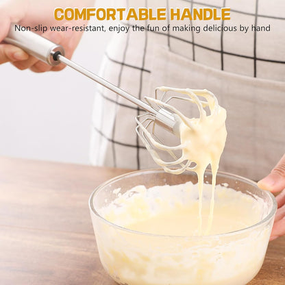 NileHome Stainless Steel Whisk 8" Hand Blender + 10" Semi-Automatic Rotary Kitchen Whisk Kitchen Wisk Wire Whisks for Cooking, Whisking, Blending, Beating, Stirring- 2 Pack...