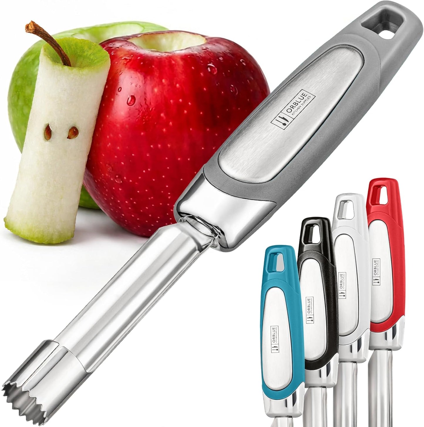 Orblue Premium Apple Corer Tool - Durable Stainless Steel Fruit Core Extractor Tool - Apple Corer Remover, Red