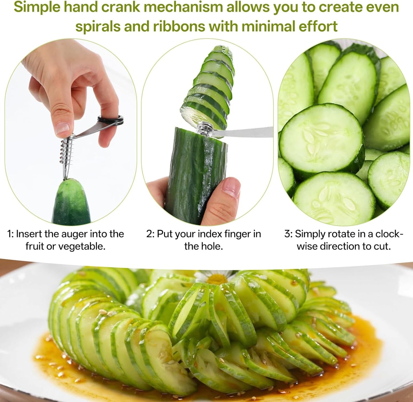 WLLHYF 3 Pcs Spiral Potato Cutters, Stainless Steel Potato Cutters Peelers Portable Vegetable Spiralizer Cutter Manual Spiral Slicer Kitchen Tools for Potatoes Tomato Cucumber Carrot Fruits