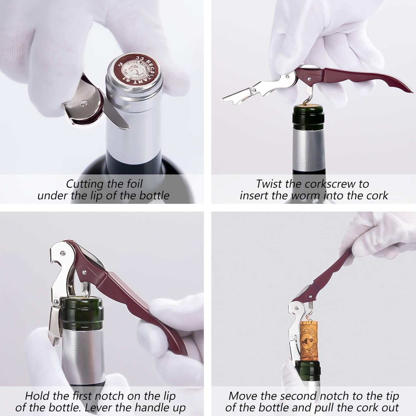 HYZ 2-Pack Wine Opener Waiter Corkscrew, Professional Wine Key for Servers, Bartender, with Foil Cutter, Manual Wine Bottle Opener Double Hinged (Black)