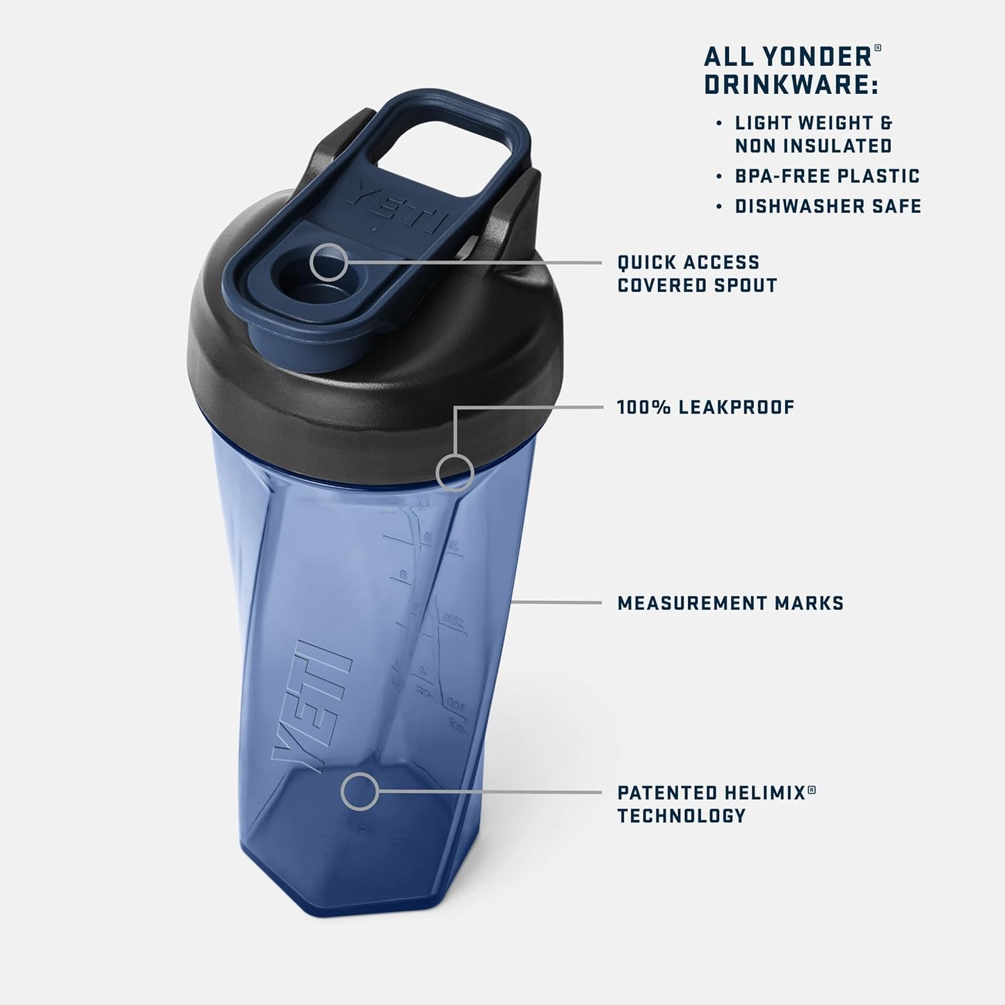 YETI Yonder Helimix Vortex Blender Shaker Bottle Holds up to 20oz | No Blending Ball or Whisk | USA Made | Portable Pre Workout Whey Protein Drink Shaker Cup | Dishwasher Safe, Clear