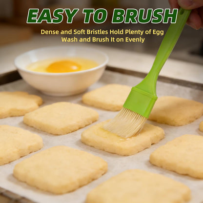 3 Pcs Pastry Brush Set, 1/1/2 inch Bristle Basting Brushes for Cooking, Heat Resistant, Kitchen Brush for Oil, BBQ Grill, Butter Sauce, Baking, with Hang Hole Design Green