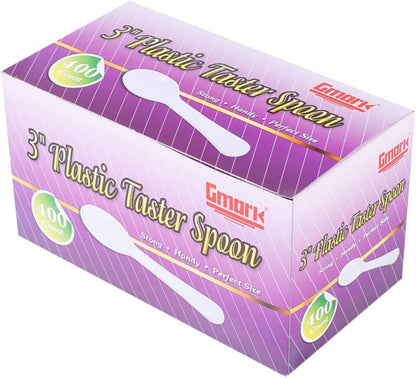 Extra Sturdy, Gmark 100pc 3" Taster Spoons Plastic Mini Spoons, Extra Sturdy, BPA Free, For Ice Cream, Dessert, White 1 Box Set GM1002F