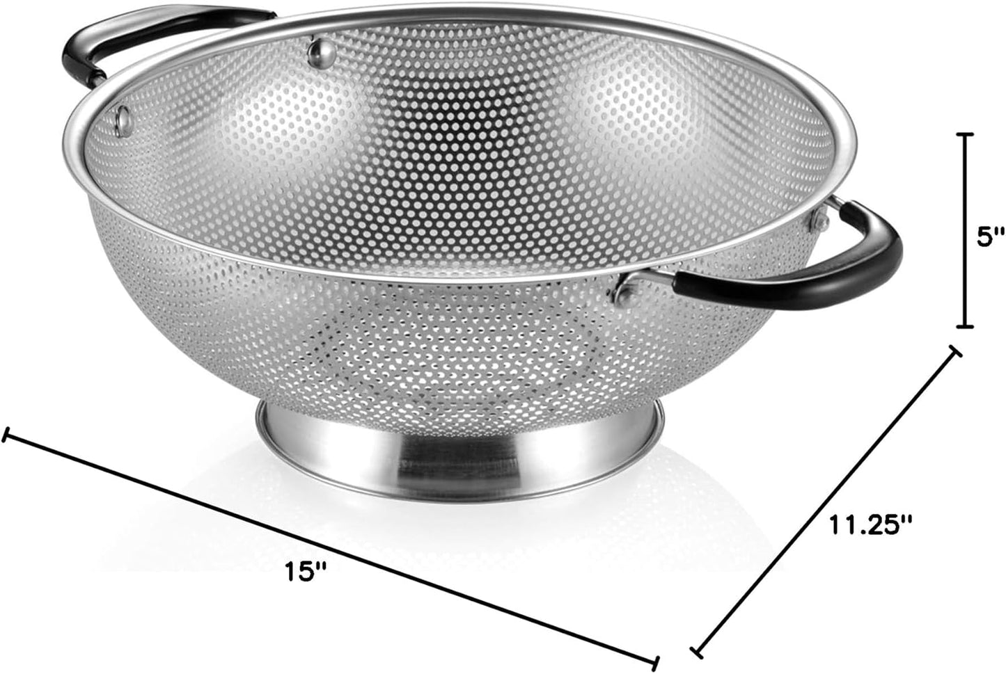 Tiawudi 18/8 Stainless Steel Colander, Easy Grip Micro-Perforated 5-Quart Colander, Strainer with Riveted and Heat Resistant Handles, BPA Free. Great for Pasta, Noodles, Vegetables and Fruits