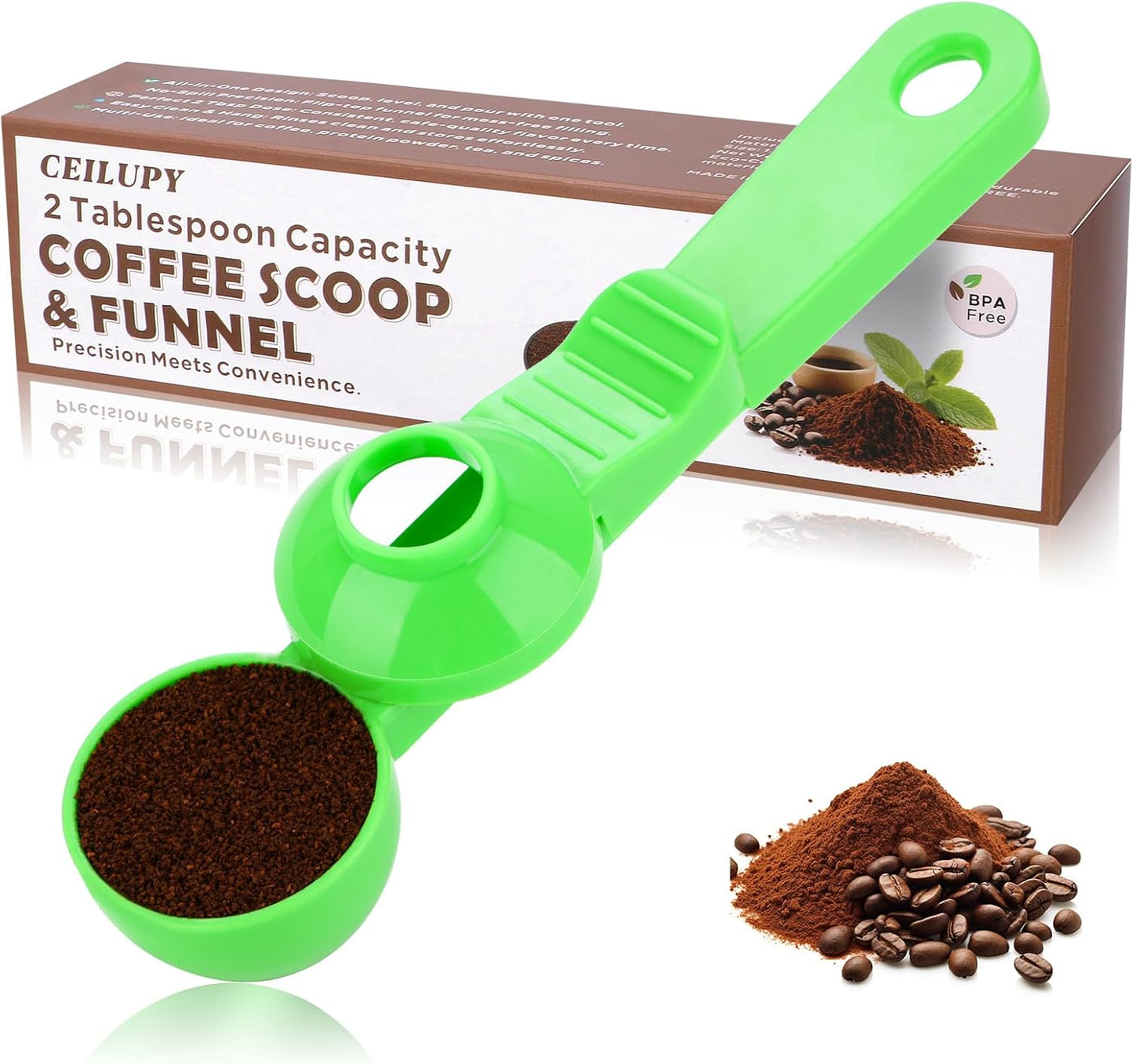 2-in-1 Coffee Scoop with Funnel, 2 Teaspoon Measuring Spoon for Reusable K Cups, Ground Coffee, Protein Powder & Tea, Mess-Free Plastic Design (Pink)
