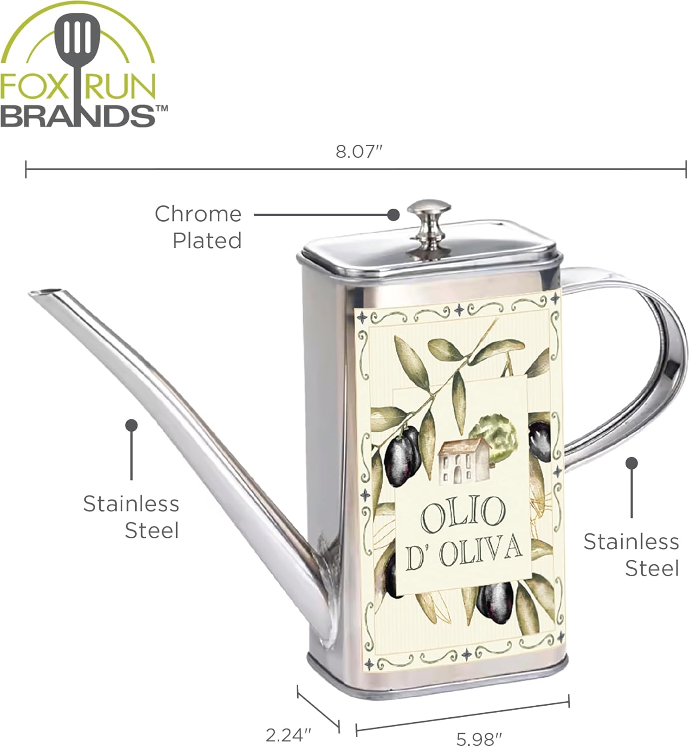 Fox Run White Ceramic Oil Bottle, 17 oz/500 ML Olive Oil Dispenser With Pouring Spout and Cap