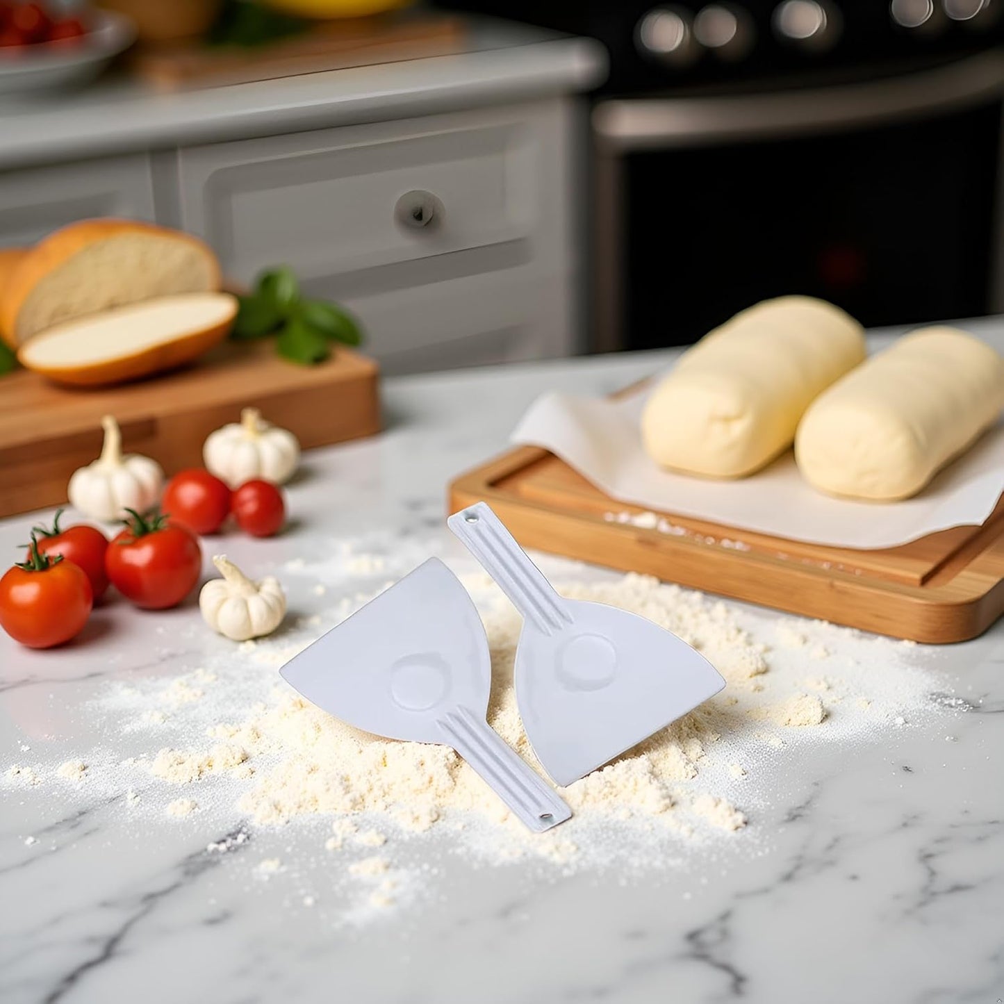 2 Pcs White Plastic Dough Scraper Cutters, Bread Chopper Separator, Flour Scraper, Cake Smoother, Kitchen Cutting Tool with Handle