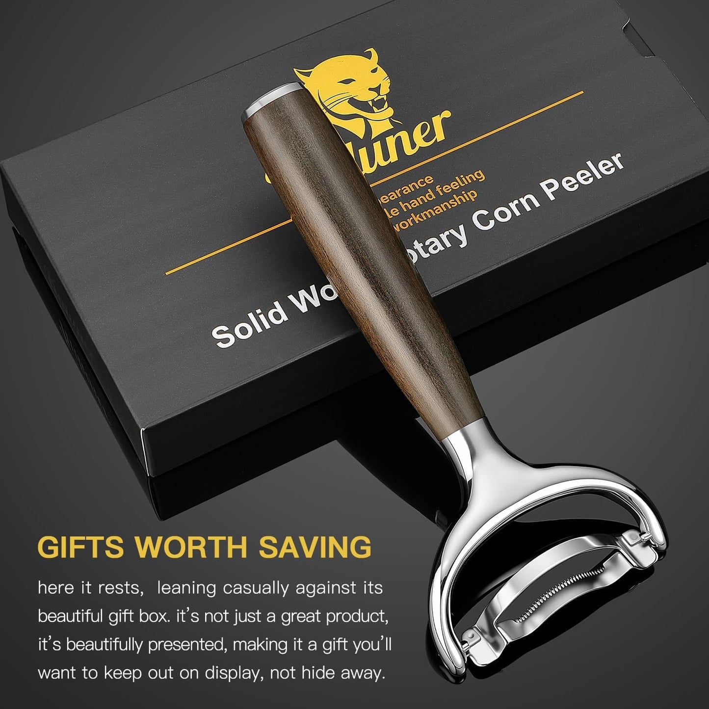 KULUNER Durable Stainless Steel Corn Peeler with Polished Wood Handle Corn on the Cob Stripper Kernel Remover Easy Use Corn Kernel Cutter Kitchen Gadget（Rosewood）