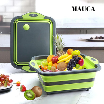 Collapsible Cutting Board 3-in-1 – Multifunctional Foldable Silicone Board with Washing Basket, Colander & Peeler, Perfect for BBQ, Picnic, and Camping| Green