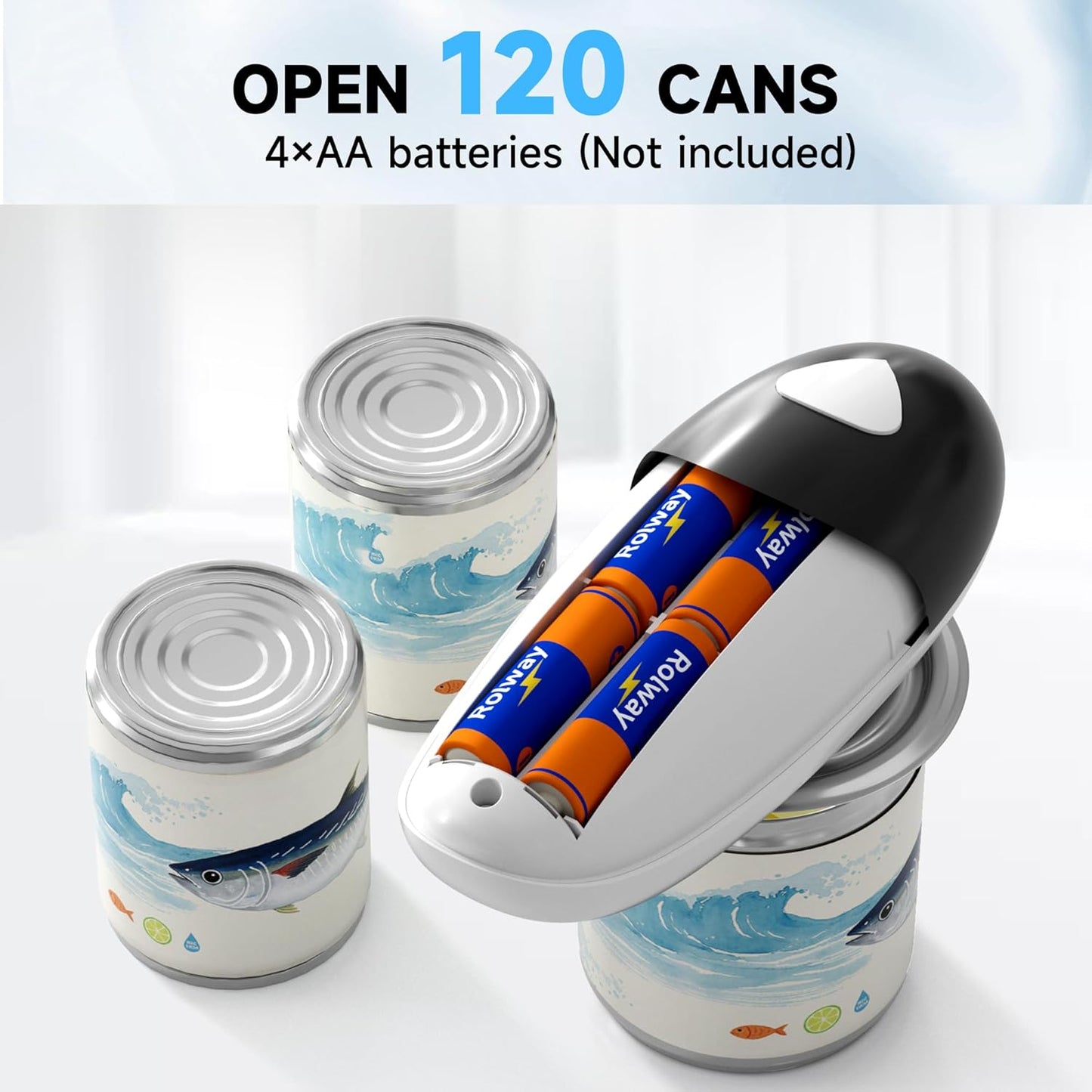 ROLWAY Can Opener, Easy Control Electric Can Opener with Non-Slip Design, Safe and Efficient Can Opener for Seniors, Smooth Edge, Hands Free for Home or Travel, Black