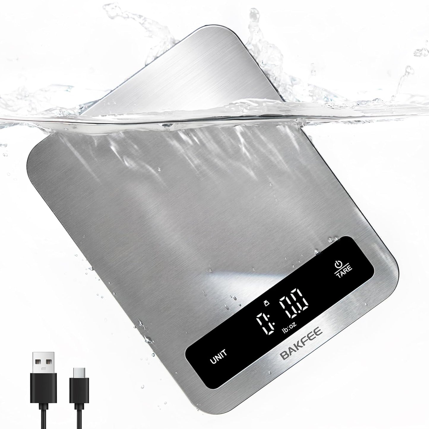 100% Waterproof Food Scale, IP67 Digital Kitchen Scale, Rechargeable (USB-C), 0.1oz/1g Precision, 22lb Capacity, Stainless Steel & Tempered Glass, for Cooking, Making Sourdough Bread, Grey