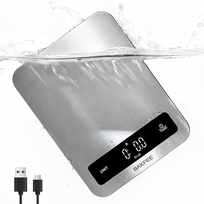 100% Waterproof Food Scale, IP67 Digital Kitchen Scale, Rechargeable (USB-C), 0.1oz/1g Precision, 22lb Capacity, Stainless Steel & Tempered Glass, for Cooking, Making Sourdough Bread, Grey
