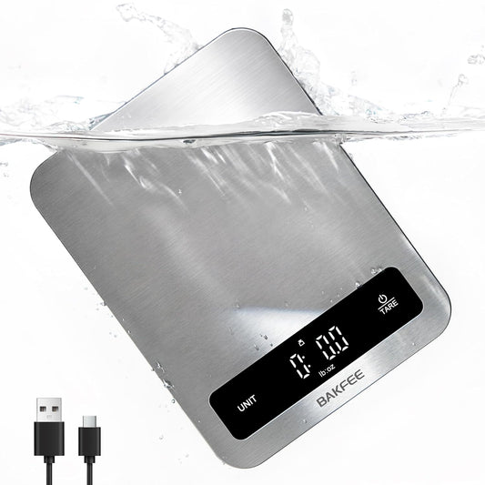 100% Waterproof Food Scale, IP67 Digital Kitchen Scale, Rechargeable (USB-C), 0.1oz/1g Precision, 22lb Capacity, Stainless Steel & Tempered Glass, for Cooking, Making Sourdough Bread, Grey