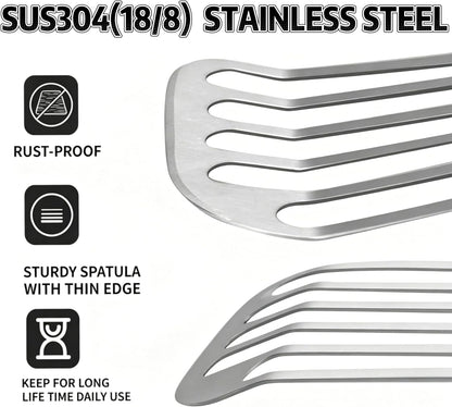 KSENDALO Thin & Sturdy Fish Spatula Stainless Steel for Kitchen Cooking Use Fish Spatula Egg Flipper Bbq Flipper 18/8 Stainless Steel Blade Thin Sturdy One-Piece Style Dishwasher-Safe Tools-Silver