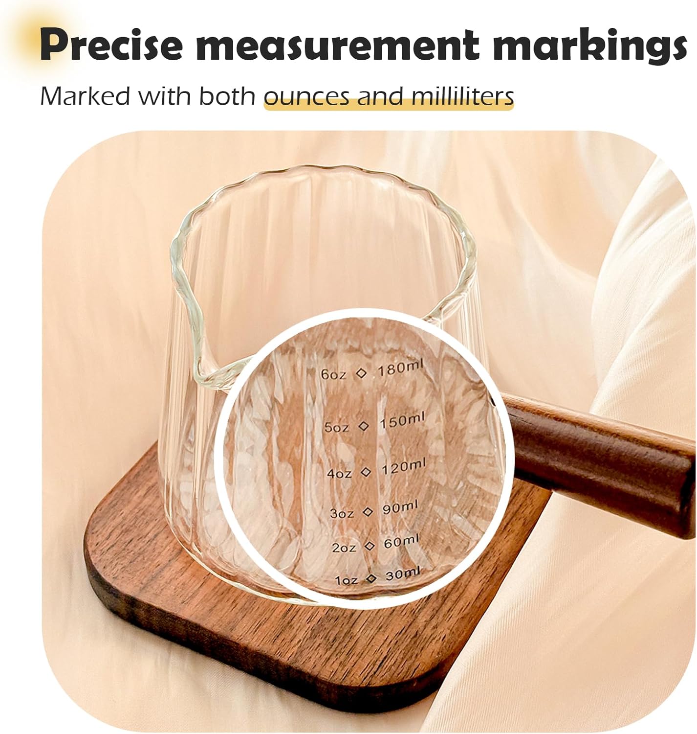 Espresso Measuring Cup with Handle, Espresso Pouring Cup, Espresso Shot Cup, 3oz Glass Measuring Cup For Coffee, Milk, Tea, Baking and Cooking (Clear 90ml)