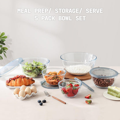 Cuiselect 4pc Glass Mixing Bowls with Lids Set (2.80QT, 1.64QT, 1.16QT, 0.85QT), Thick Salad Bowl, Nesting Glass Mixing Bowl for Cooking, Baking, Prepping-Dishwasher Microwave Freezer Safe