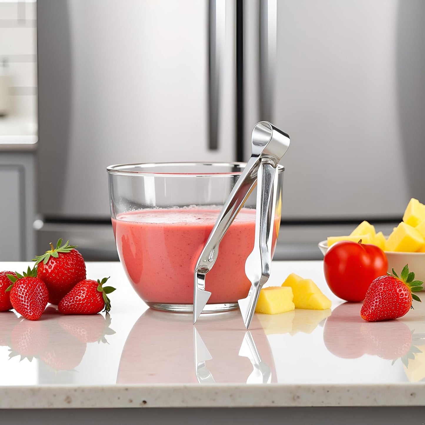 2Pcs Multi-Functional Fruit & Vegetable Stem Remover Clip, Strawberry Huller, Pineapple Eye Remover, Kitchen Gadget, Silver Stainless Steel Handle