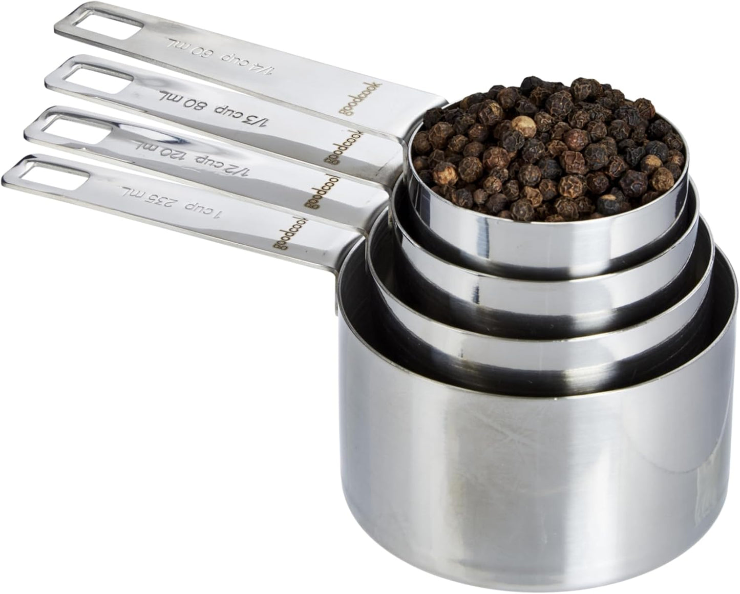 GoodCook Gourmet Measuring Cup Set, Stainless Steel 4-pc., 1/4, 1/3, 1/2, 1 Cup etched measurements